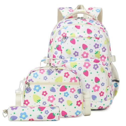 EKUIZAI Girl Backpack Set,StrawberrySchool Bags for Middle School Students Elementary Bookbags for Teen Girls