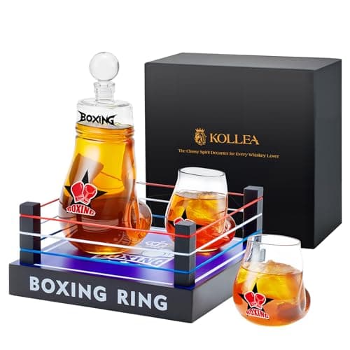 Gifts for Men Dad, Kollea Boxing Whiskey Decanter Set, 31 Oz Decanter with 2 Boxing Glove Glasses, Cool Anniversary Birthday Gifts for Men, Brother, Him, Guys, Whiskey Lovers & Boxing Fans - Black