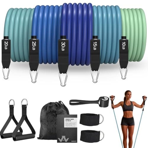 WHATAFIT Resistance Bands, Workout Bands Set with Handles, 100 lbs Exercise Bands for Home Gym, Includes Door Anchor and Ankle Straps for Full Body Strength Training and Physical Therapy