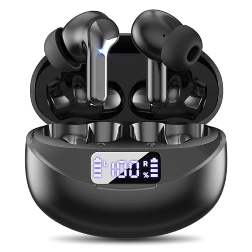Fhumsh ENC Noise Canceling Wireless Earbuds, Bluetooth 5.4 HiFi Stereo 50H Playback LED Display IPX7 Waterproof for Running/Workout Black