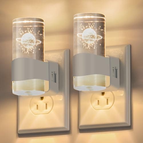 FLMAQE LED Night Light 2 Pack, Dimmable, Dusk to Dawn Sensor, 0-100 LM Adjustable Brightness, 3000K, Wall Mounted, Starry Sky Pattern Etched Within,Applies to Bedroom, Hallway, Plug in Night Light