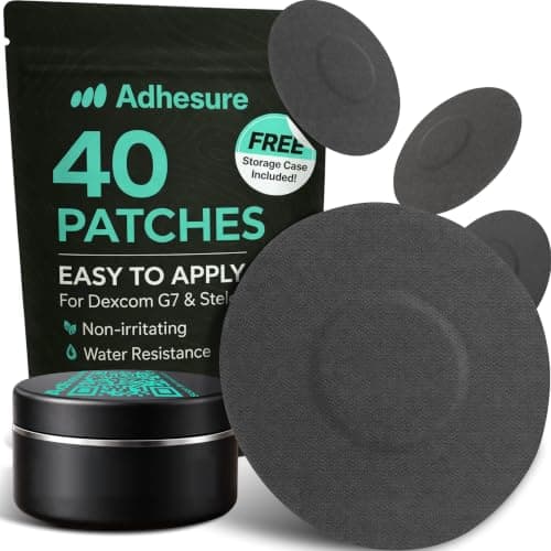 Adhesure Adhesive Patches for Dexcom G7 & Stelo CGM - Waterproof & Sweatproof Over Patches - Overpatches for Continuous Glucose Monitor Sensor Protection, Black - 40 Patches