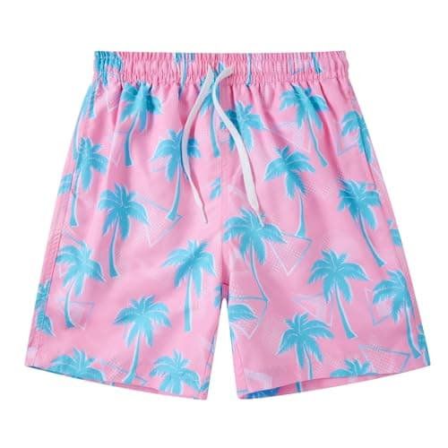 Cozople Teen Boys Palm Tree Swim Trunks Summer Quick Dry Bathing Suit Swimsuits Elastic Waist Beach Bathing Suit Funny Mesh Liner Swim Shorts with Side Pockets