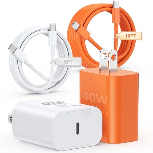 40W for iPhone 17 16 Pro Max Charger Fast Charging,2Pack USB C Fast Charger Block with Long 10FT+6FT C to Type C Cable for iPhone 17 Air/17E/17 16 15/16 15 Plus/17 16 15Pro/17 16 Pro Max(White+Orange)