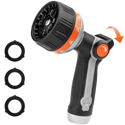 BIBURY Garden Hose Nozzle Sprayer, Heavy Duty Metal Spray Nozzle with 10 Spray Patterns, High Pressure Hand Sprayer with Thumb Control On Off Valve for Watering Plants, Lawns, Car & Pet Washing