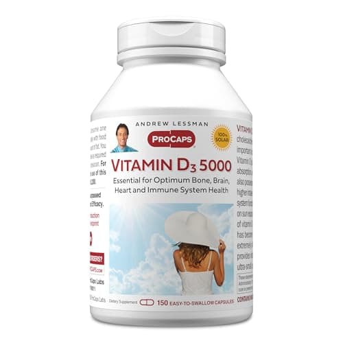Andrew Lessman Vitamin D3 5000 IU 150 Capsules - High Potency, Essential for Calcium Absorption, Supports Bone Health, Brain Health, Immune System, More. Small Easy to Swallow Capsules