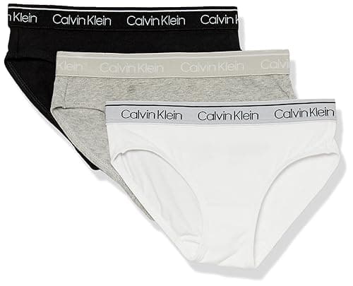 Calvin Klein Kids Girls' Modern Cotton Bikini Underwear 3-Pack, Heather Grey/White/Black, X-Large