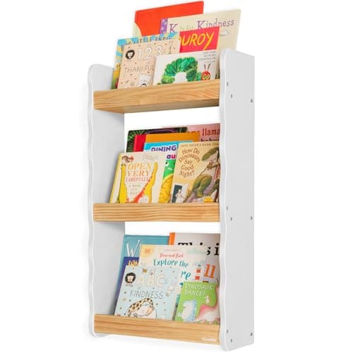 Ocodile Floating Kids Bookshelf – 3-Tier Wall Mounted Bookshelf for Nursery & Playroom – Montessori Floating Shelves for Kids Room Made of Pine Wood with Smooth Finish - White