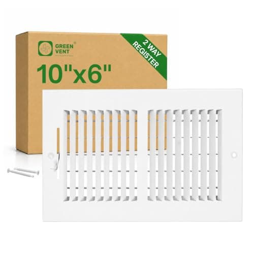 2 Way Air Vent Cover 10 x 6 for Wall or Ceiling – AC Ventilation Register, Solid Steel HVAC Vent Cover, Adjustable Air Supply Lever, Quiet Operation, White (Duct Opening 10" x 6")