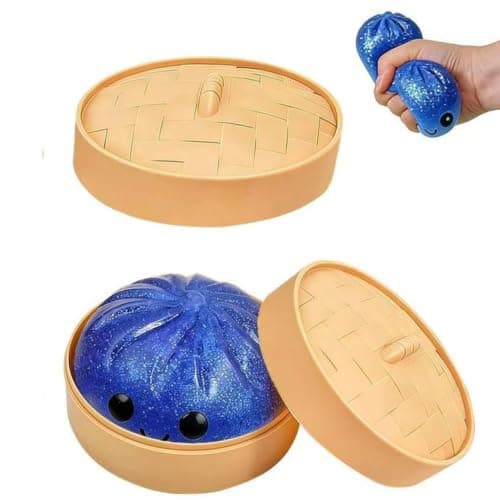 Dumpling Squishies,Giant Glitter Dumpling Box, Colorful Dumplings Stress Balls Fidget Sensory Toy, Soft Squeeze Decompression Dough Gift ,Easter Basket Stuffers (Blue)