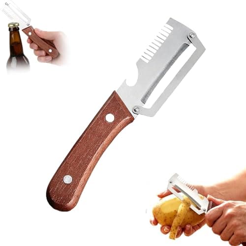 NEW Premium Vegetable Peeler with Wooden Handle and Bottle Opener: 3-in-1 Stainless Steel Kitchen Tool for Fruit Apple Potato Pumpkin Papaya (1 PCS 3-in-1)