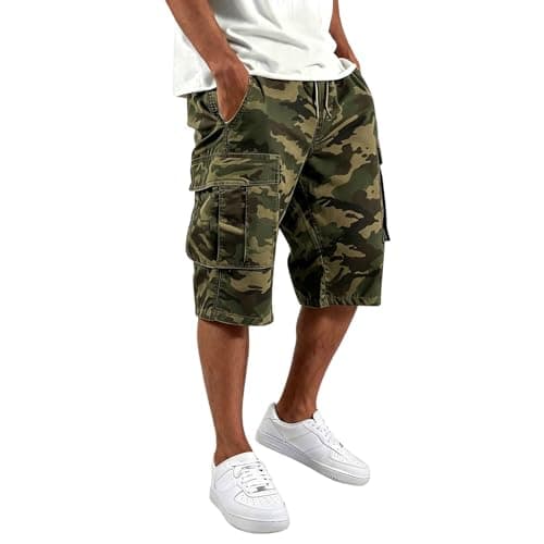 Plus Size Mens Shorts 2026 Men Cargo Shorts with Pockets Summer Tactical Camo Stretch Waist Big and Tall Baggy Drawstring Casual Plus Size Outdoor Wide Leg Bermudas para Hombres