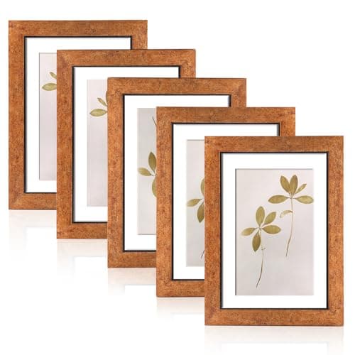 Fixwal 4x6 Picture Frame Set of 5, Vintage Photo Frame, Rustic Retro Picture Frame with Tempered Glass, Decorative Art on Walls and Tabletop Placement