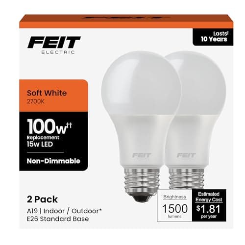 Feit Electric A19 LED Light Bu...se, A1600/827/10KLED/2, 2 Pack