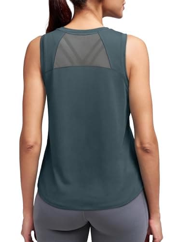 Womens Workout Tops Open Back High Neck Tank Tops for Women Wide Strap Athletic Gym Clothes Running Shirts Pilates Outfits Navy M