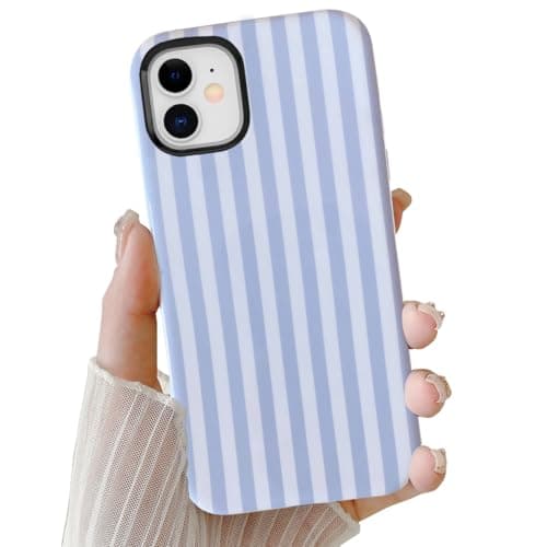 Cute Case for iPhone 12 Mini, Striped Phone Case for iPhone 13 Mini Aesthetic Pattern Design, Hybrid 2-Layer Shockproof Protective Cover for Girls Women (Blue,12mini/13mini)