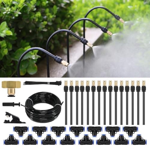 50FT Drip Irrigation System, Complete Garden Watering Kit with Rust-Proof Copper Nozzles - UV Stabilized Flexible Hose for Lawn, Greenhouse, Patio Plants