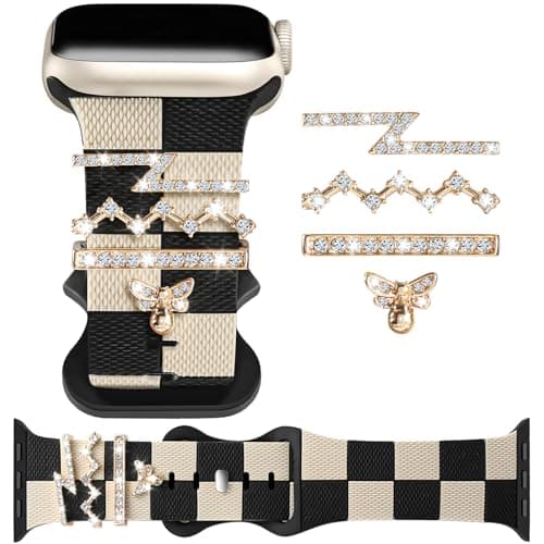 Soft Strap for Series 11 Apple Watch Band 42mm 41mm 40mm 38mm with Gold Bling Bee Charm, Stylish Soft Silicone Bracelet for iWatch Bands Series 10 9 8 7 6 5 4 3 SE SE2 SE3, Designer Wristband for Women Black