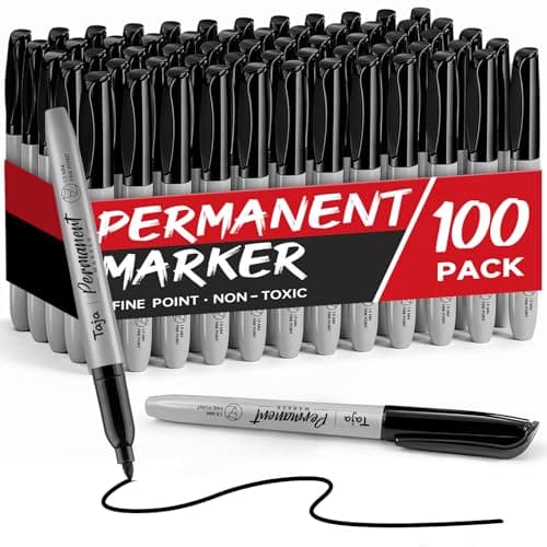 Taja (100 Counts) Permanent Markers, Fine Tip, Black, Quick-Drying and Fade-Resistant Bulk Marker Set for Writing and Sketching on Wood, Plastic, Metal, Glass, Perfect for School and Office Supplies