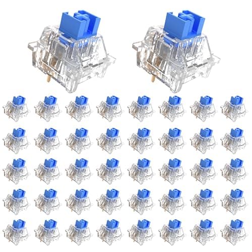Outemu 45PCS Crystal Blue Clicky Mechanical Keyboard Switches,3-Pin Hot-Swappable Pre-Lubricated Switch with 1 Kailh Switches,Crisp Click Sound,for Gaming Keyboards & 3D Print Accessories