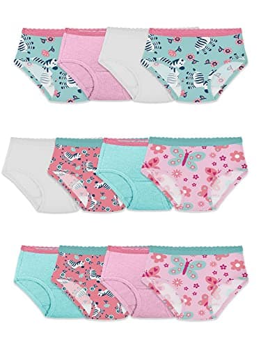 Fruit of the Loom Toddler Girls' Tag-Free Cotton Underwear, Hipster-12 Pack-Assorted Colors, 4-5T