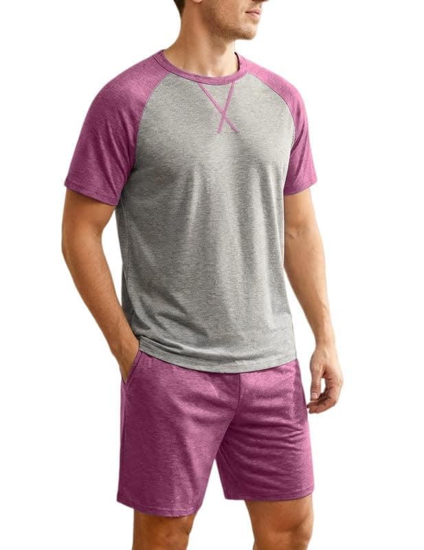 Marvmys Mens Summer Pajamas Set Lightweight Pjs Sets Short Sleeve Pajama Shorts Set Soft Sleepwear Loungewear Red M