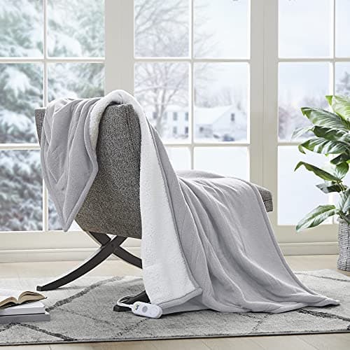 Serta Heated Throw Blanket - R... Washable, Smoke Grey 50"x 60"