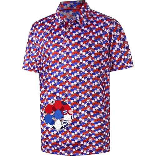 Golf Shirts for Men Dry Fit Moisture Wicking Casual Patriotic USA Bra American Flag Print Collared Mens Golf Polo Shirts for Men's Short Sleeve Golfing Polos for Men, Large