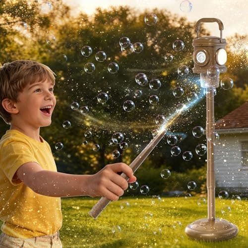 BLmukce Automatic Bubble Machine for Kids & Toddlers 1-3, Remote Control LED Street lamp Bubble Toy for Indoor House Outdoor Play, Summer Water Toys for Toddler Baby Boy Girl Birthday Party Gifts