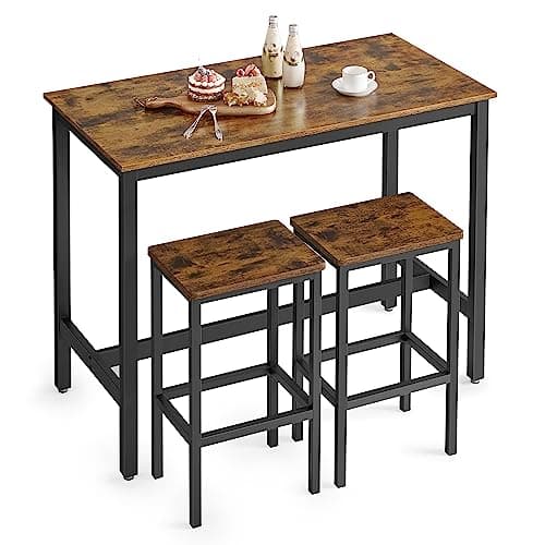 VASAGLE Bar Table and Chairs S...Rustic Brown and Black ULBT15X