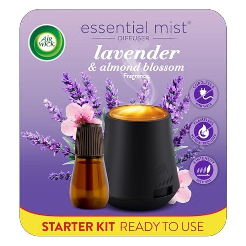 Air Wick Essential Mist Starter Kit, Diffuser + 1 Refill, Lavender and Almond Blossom, Air Freshener, Essential Oils