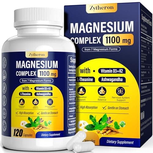 Magnesium Complex for Women & Men 1100mg, 7-in-1 Magnesium Supplement with Ashwagandha & L-Theanine for Calm & Sleep Support, High Absorption, Vegan 120 Capsules