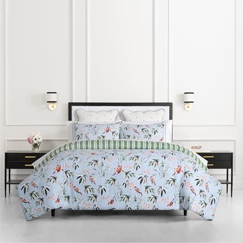 kate spade new york Bird Garden Full/Queen Comforter Set, 300 Thread Count Cotton Reversible Cover, All Season 3 Piece Bedding, Machine Washable, Floral Multicolor