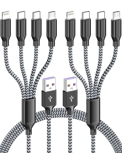 4ft 2 Pack 4 in 1 Multi Charging Cable, IP/Type C Port for iPhone/Android