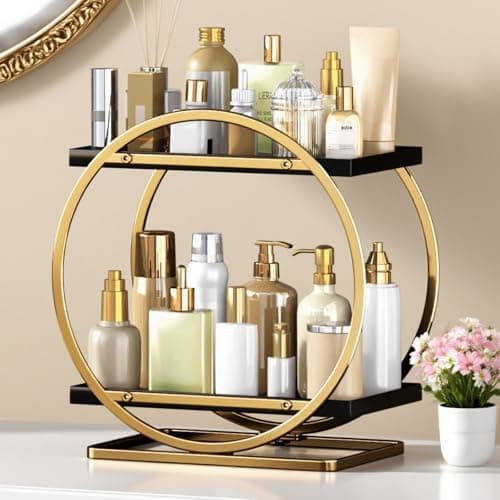 2-Tier 11" x 6" x 11.4" YIWANFW Makeup Organizer (Black & Gold) $14.98 + Free Shipping w/ Prime or on $35+