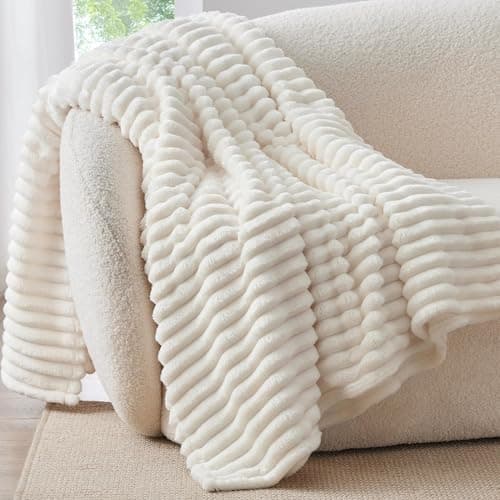 50" x 60" BEDELITE 3D Stripes Fleece Throw Blanket (Cream White) $7.50