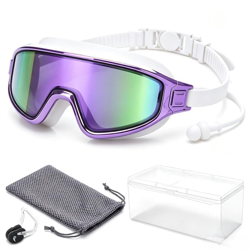 Zoomsnail Swim Goggles, Anti Fog&UV Swimming Goggles with Ear Plugs, No Leaking Swim Glasses for Adult Men Women Youth (Purple)