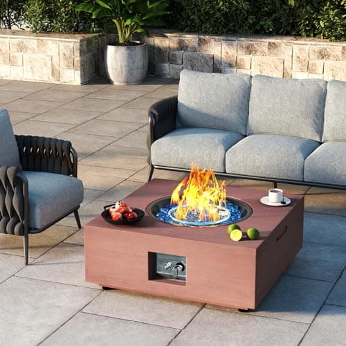 Jocoevol 28 Inch Fire Pit Tabl...o with Burner Lid, Glass Rocks