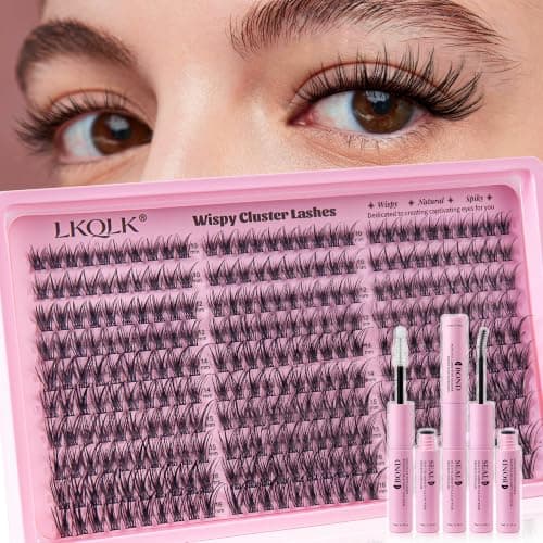 Lash Clusters Kit Wispy Eyelash Clusters Lashes Natural 300pcs C Curl Individual Lashes Cluster Eyelash DIY Lash Extension Kit 10-16mm Cluster Eyelash Extensions Kit (No Tweezers)