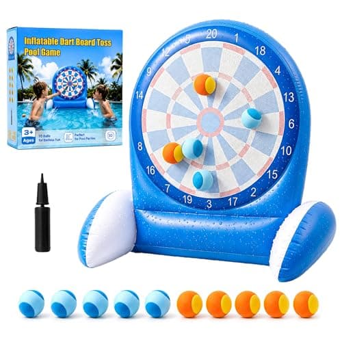 Inflatable Dart Board Water Game for Kids - Pool Toys with Sticky Balls, Safe PVC Material, Add Water for Stability, Includes 10 Balls & Air Pump, Ages 3-12 Family Outdoor Fun