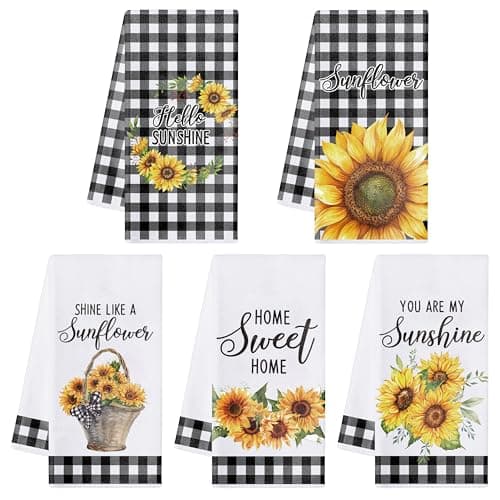 R HORSE 5Pcs Funny Sunflower Kitchen Towels Dish Towel Baking Lover Gift