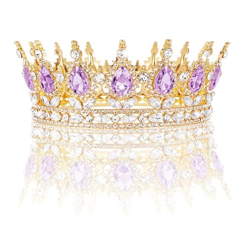 Purple Crown for Women, Crystal Princess Tiaras Rhinestone Queen Headband Wedding Bridal Hair Accessories, Birthday Party Prom Cake Topper & Bouquet Decoration
