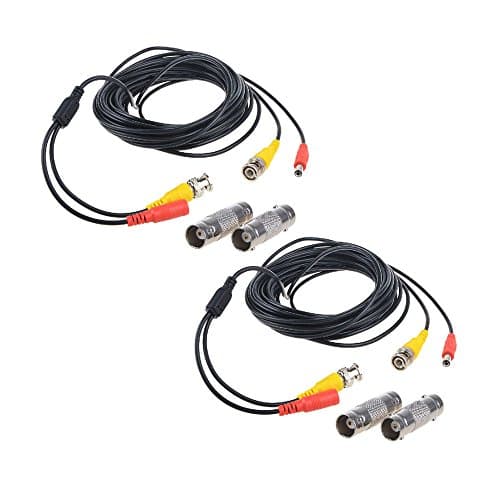 Flashmen 2-Pack 25ft HD Video Power Security Camera Cables Pre-Made All-in-One Extension Wire Cord with BNC Connectors for CCTV Security Camera Black