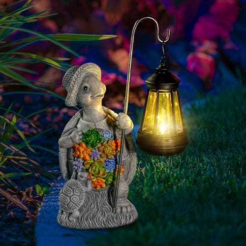 RS FURISON Solar Garden Outdoor Statue Turtle with Hanging LED Lantern —Outside Solar Turtle Decor for Garden,Home,Lawn,Yard, Balcony Ornament- Unique Housewarming Gifts