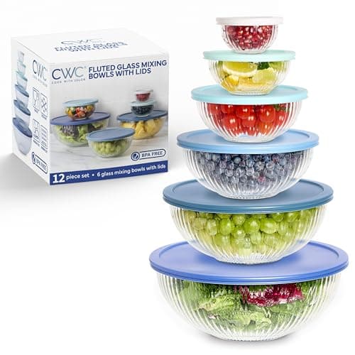 COOK WITH COLOR 12 Pc Glass Mi...ing and Meal Prep, Fluted Blue