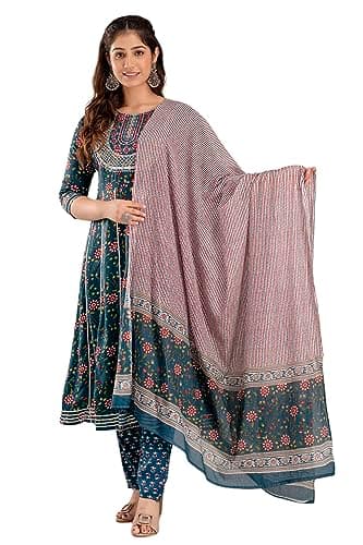 MAGHMA Women's Women's Ethnic Wear Collection Rayon Straight Embridered Kurti & Pant Set With Dupatta