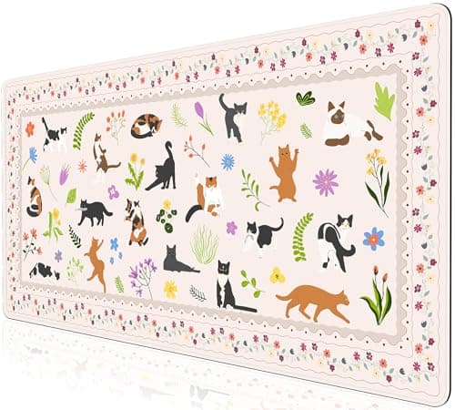 L-SPOUTTO Cute Cat Desk Mat for Keyboard and Mouse,XXL Large Mouse Pad Non-Slip Keyboard Pad Waterproof Desktop Mat for Laptop Computer Work Game Home Office-Cats