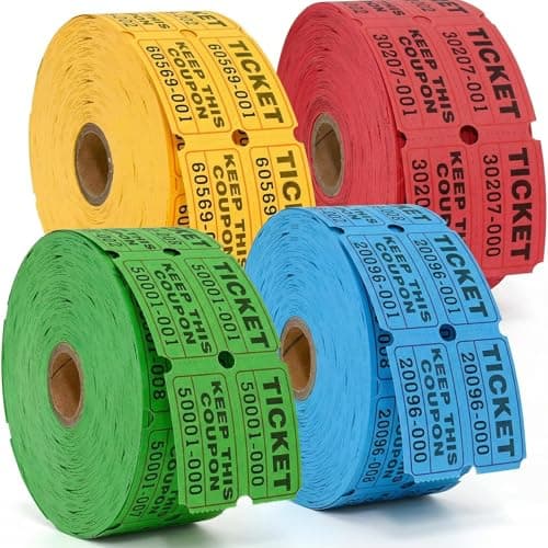 XXINMOH 4000 Pairs Double Raffle Tickets – 4 Assorted Colors (Pink, Blue, Red, Purple) – 1000 Pairs per Roll for Carnival, Fundraiser, Party, Event, Classroom, Lottery Drawing Prize Tickets for Raffle