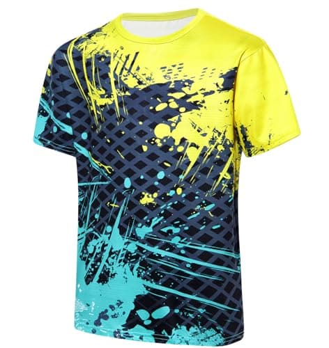 Boys Shirts 11-12 Years Rash Guard 80s 90s Tees Round Neck Short Sleeve Retro Graphic Shirt Dry Fit Athletic Tshirts Size 11-12 Yellow Blue