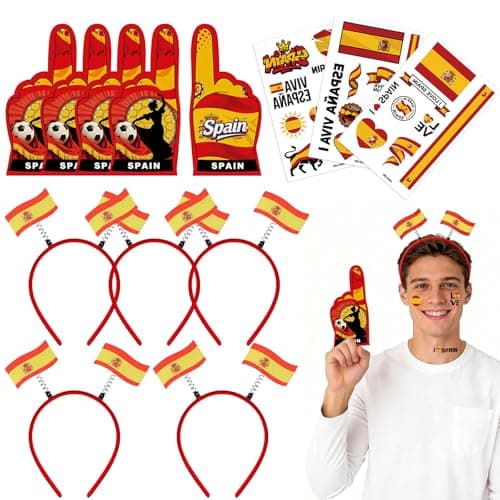 Bekecidi 2026 Soccer Party Favors, World Soccer Event Party Foam Hand, Football Face Temporary Tattoos, Soccers Tournament Flag Headband, Sports Soccers Theme Party Decorations(Spain,Yellow)